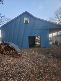 Blue pole barn garage