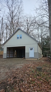Gray pole barn garage